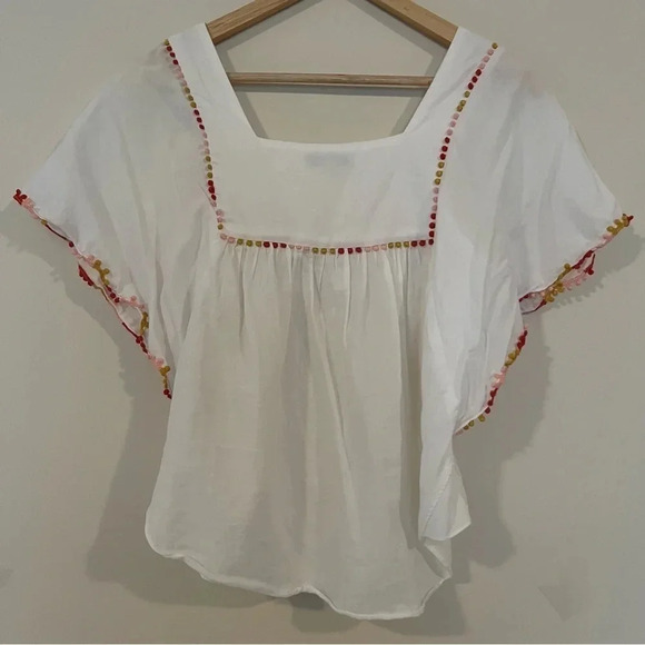 ☀️MADEWELL Boho Rainbow Pom Pom Trim Butterfly Blouse Top - Picture 8 of 11